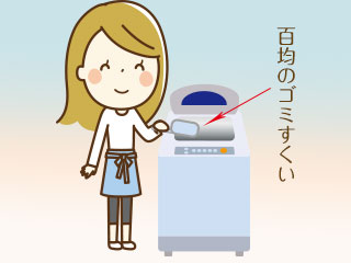 汚れをゴミすくいで取る主婦